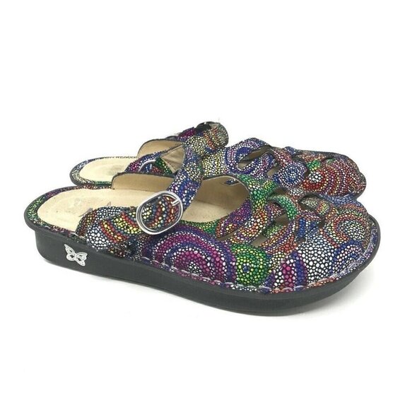 Alegria Freesia Clog Shoes Blue Red Leather 7 - Picture 1 of 9